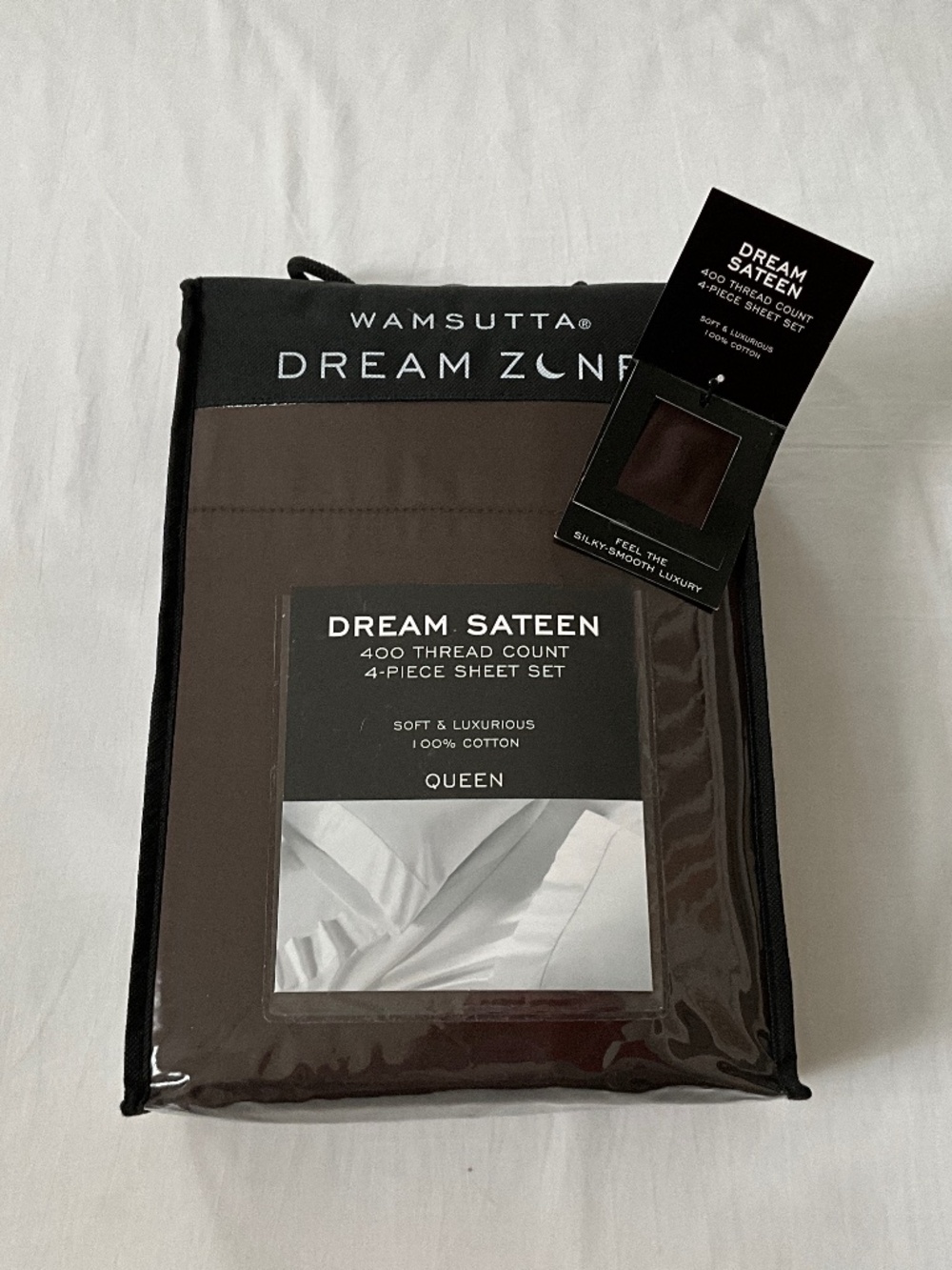 NWT WAMSUTTA Dream Zone 400TC Sateen Queen Sheet Set Brown